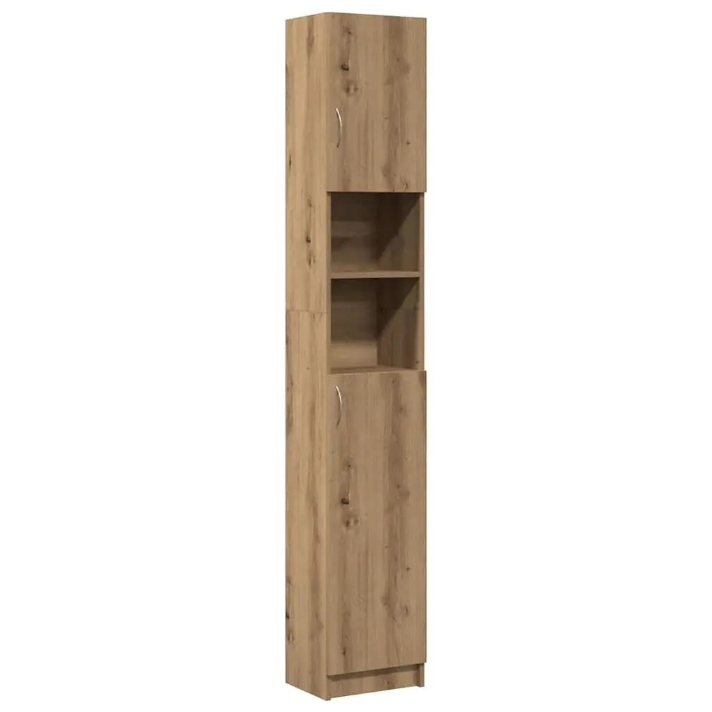 Bathroom Cabinet Brown Engineered Wood Storage Organiser Tall Cupboard 32 x 25.5 x 190 cm