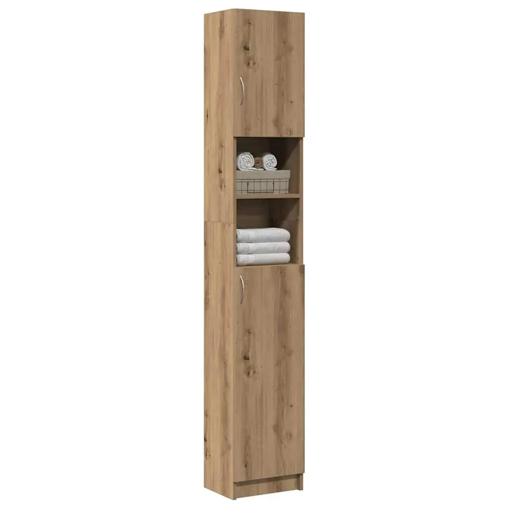Bathroom Cabinet Brown Engineered Wood Storage Organiser Tall Cupboard 32 x 25.5 x 190 cm