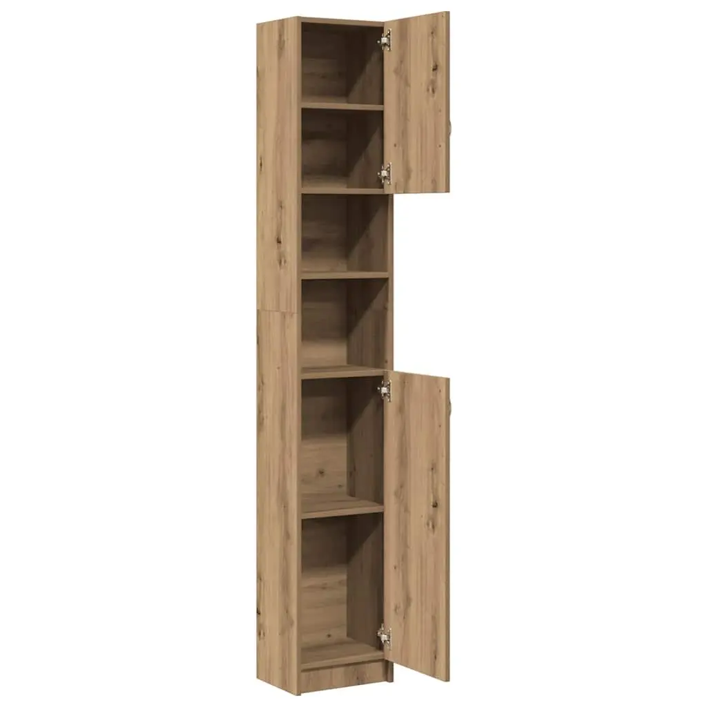 Bathroom Cabinet Brown Engineered Wood Storage Organiser Tall Cupboard 32 x 25.5 x 190 cm