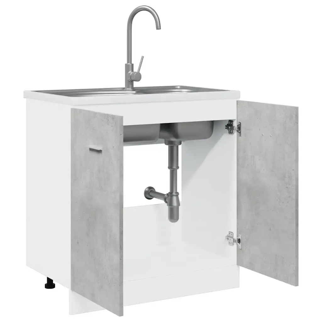 Sink Base Cabinet Kitchen Storage Grey Engineered Wood Two Door 80x46x81.5cm