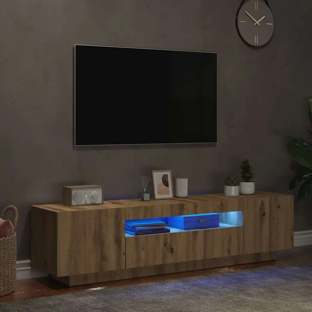 TV Cabinet for Living Room with RGB LED Lights Brown Engineered Wood Floating Stand