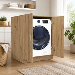 Washing Machine Cabinet Specs: Artisan Oak, 2 Doors, 71.5cm Depth