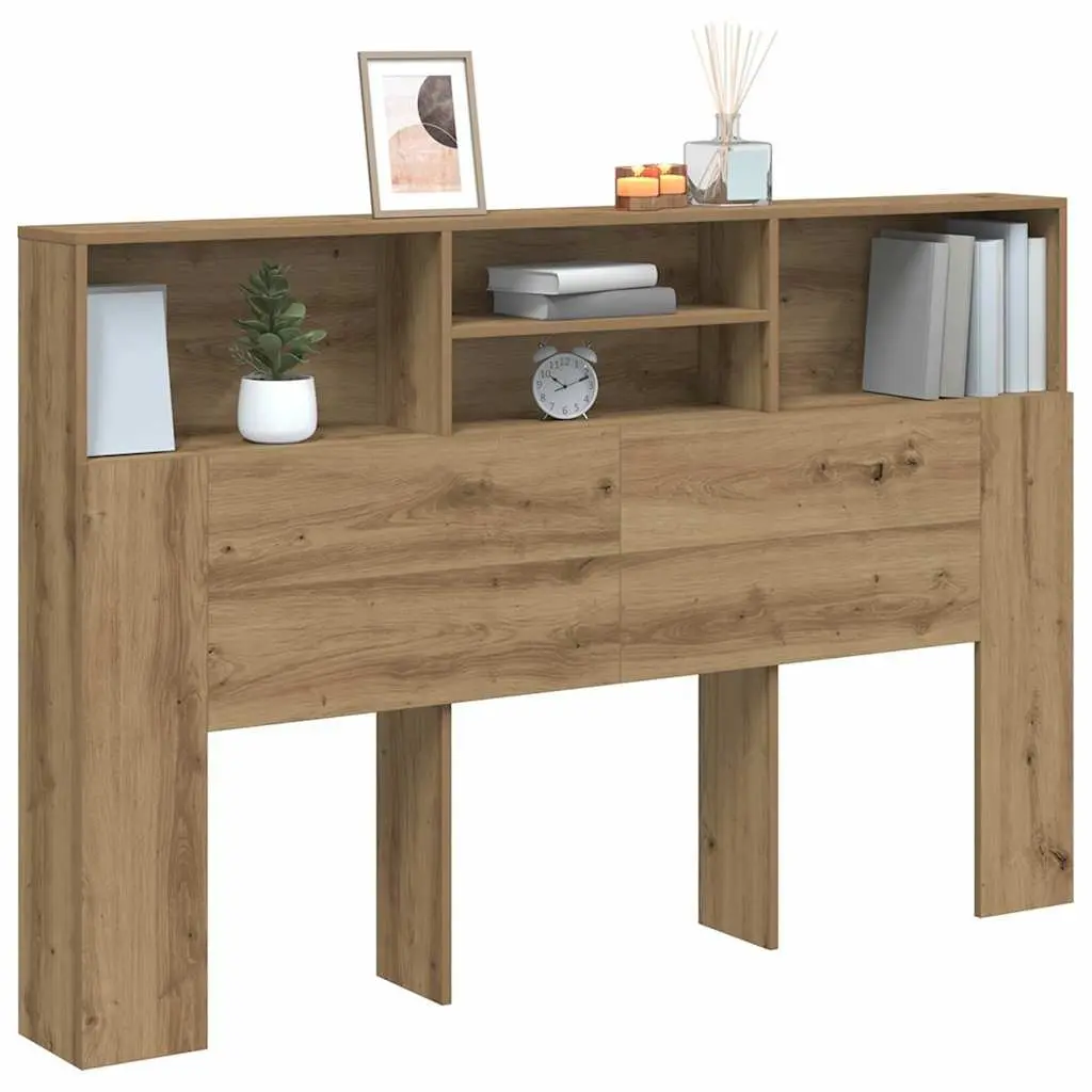 Headboard Cabinet Engineered Wood Bedroom Storage 160x19x103.5cm Brown Oak