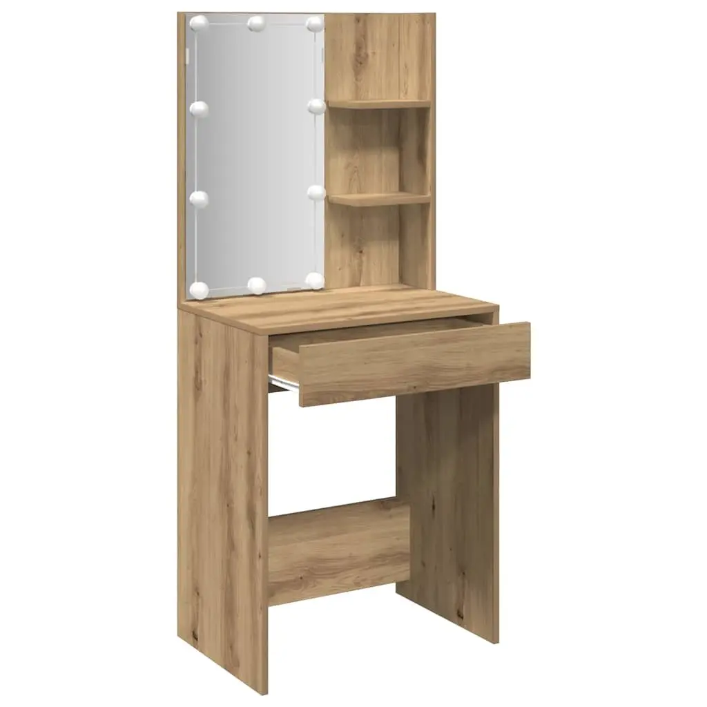 Dressing Table with RGB LED Lights Open Shelves Drawer Storage Makeup Vanity
