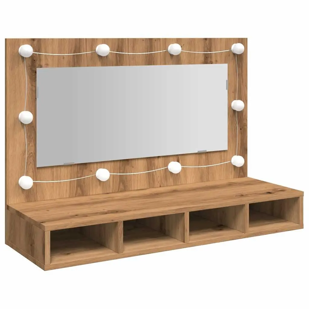 LED Bathroom Mirror Cabinet Wall Mounted Brown Engineered Wood Vanity Storage 90x31.5x62cm