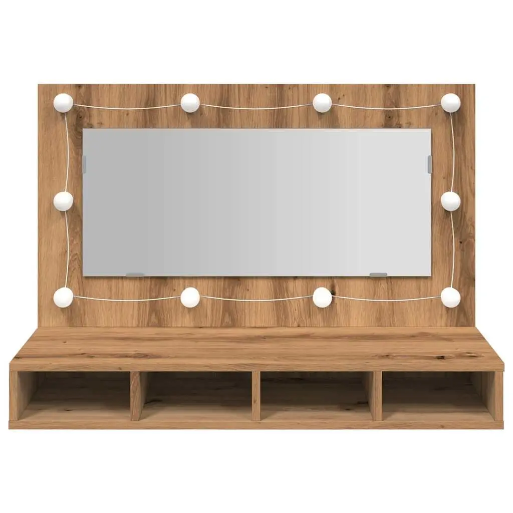 LED Bathroom Mirror Cabinet Wall Mounted Brown Engineered Wood Vanity Storage 90x31.5x62cm