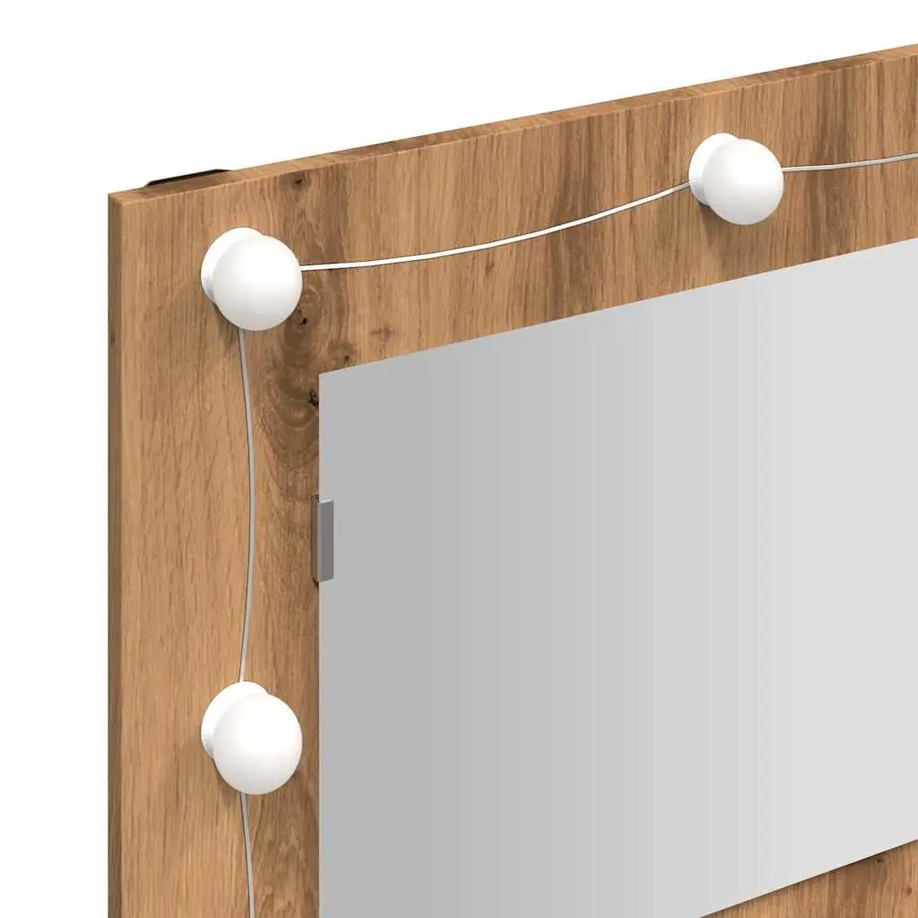 LED Bathroom Mirror Cabinet Wall Mounted Brown Engineered Wood Vanity Storage 90x31.5x62cm