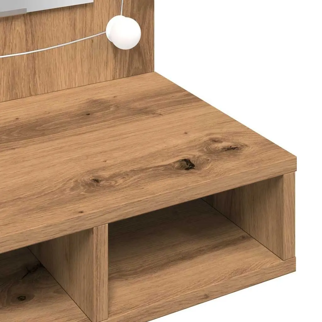 LED Bathroom Mirror Cabinet Wall Mounted Brown Engineered Wood Vanity Storage 90x31.5x62cm