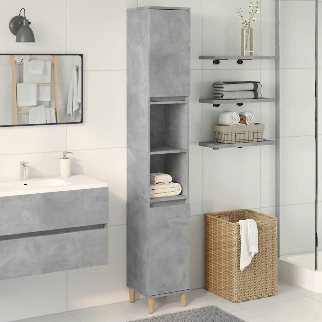 Bathroom Vanity Cabinet Grey Engineered Wood Storage Unit 30x30x190cm