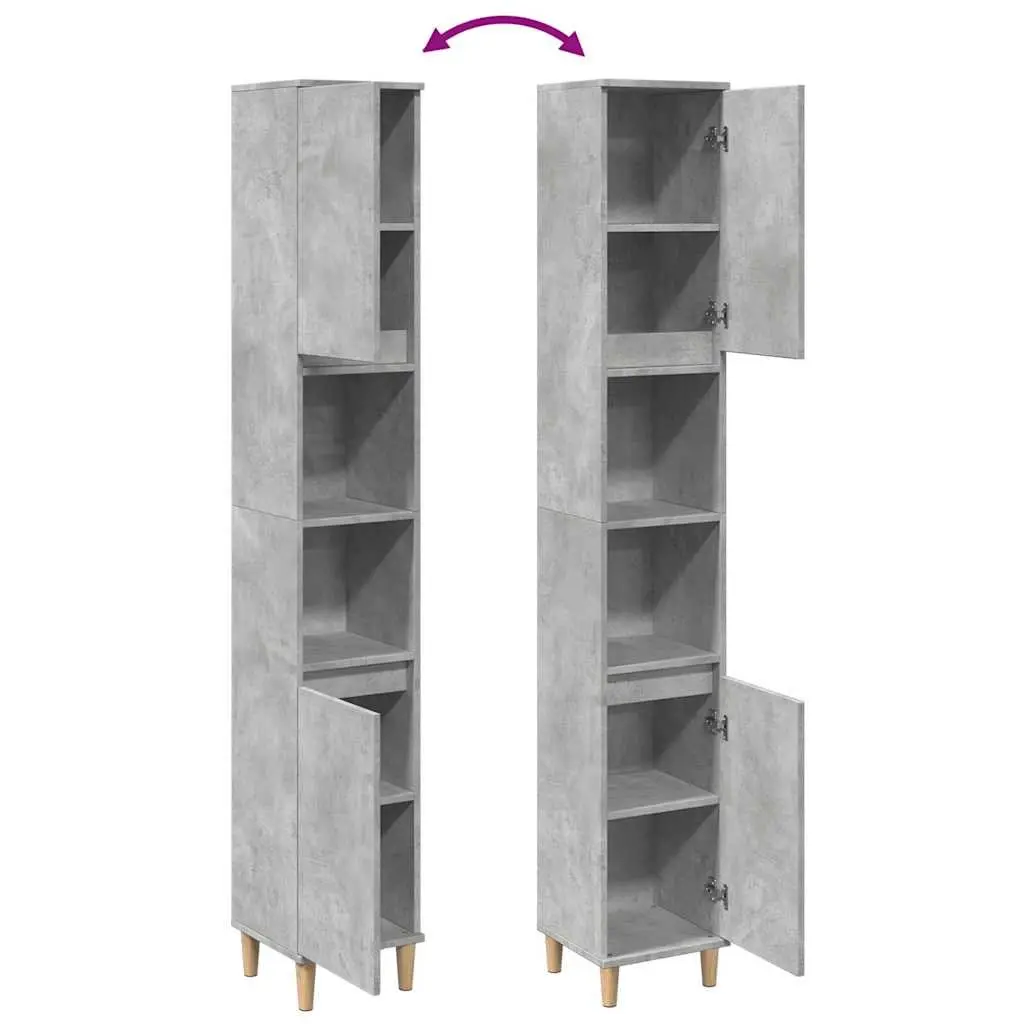 Bathroom Vanity Cabinet Grey Engineered Wood Storage Unit 30x30x190cm