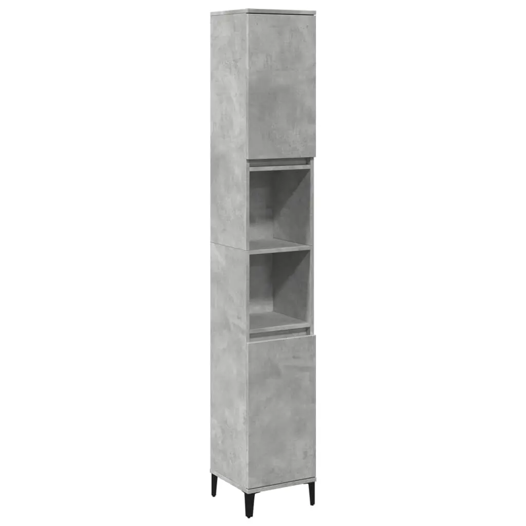 Concrete Grey Bathroom Cabinet 30x30x190cm Tall Storage Unit with 4 Doors and 2 Shelves for Bathroom Organization