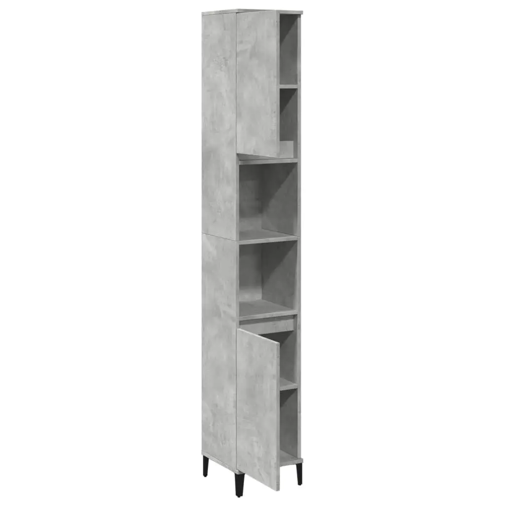 Concrete Grey Bathroom Cabinet 30x30x190cm Tall Storage Unit with 4 Doors and 2 Shelves for Bathroom Organization