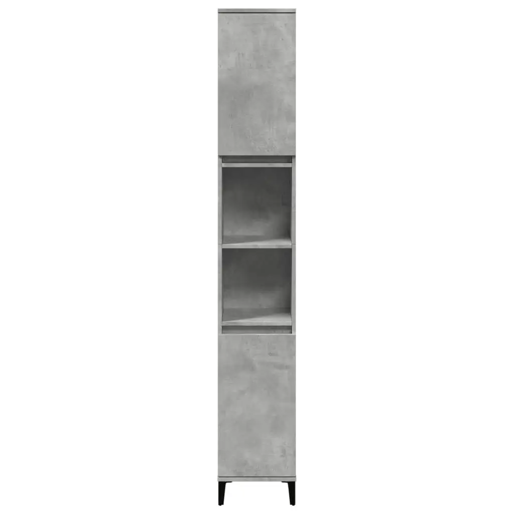 Concrete Grey Bathroom Cabinet 30x30x190cm Tall Storage Unit with 4 Doors and 2 Shelves for Bathroom Organization