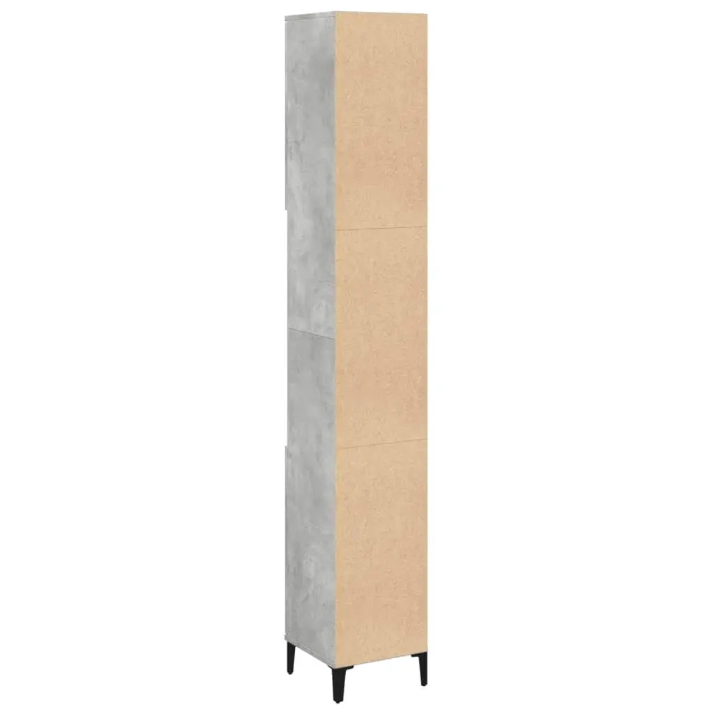 Concrete Grey Bathroom Cabinet 30x30x190cm Tall Storage Unit with 4 Doors and 2 Shelves for Bathroom Organization