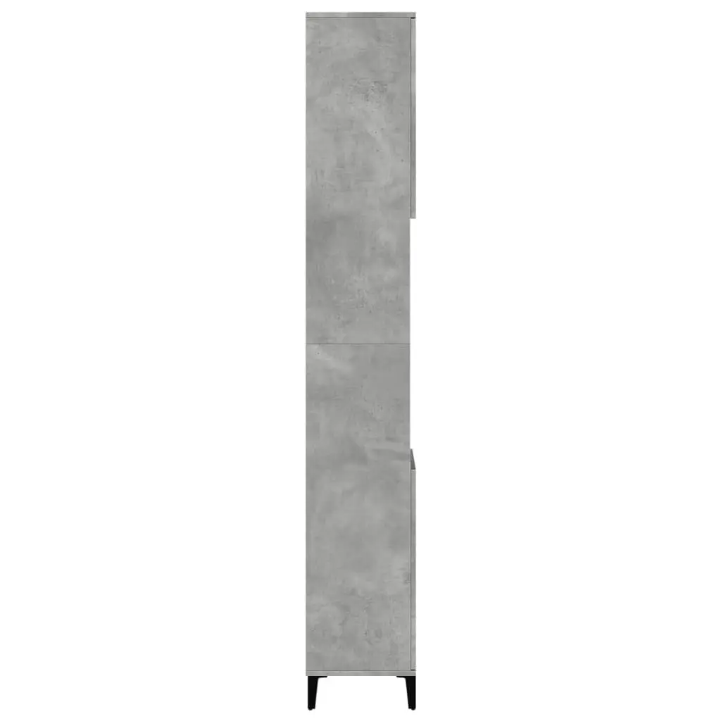 Concrete Grey Bathroom Cabinet 30x30x190cm Tall Storage Unit with 4 Doors and 2 Shelves for Bathroom Organization