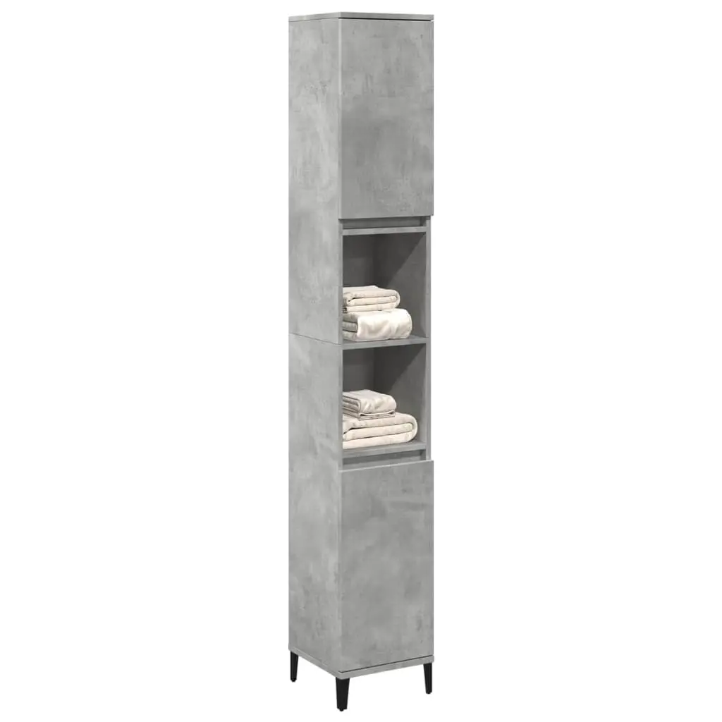 Concrete Grey Bathroom Cabinet 30x30x190cm Tall Storage Unit with 4 Doors and 2 Shelves for Bathroom Organization