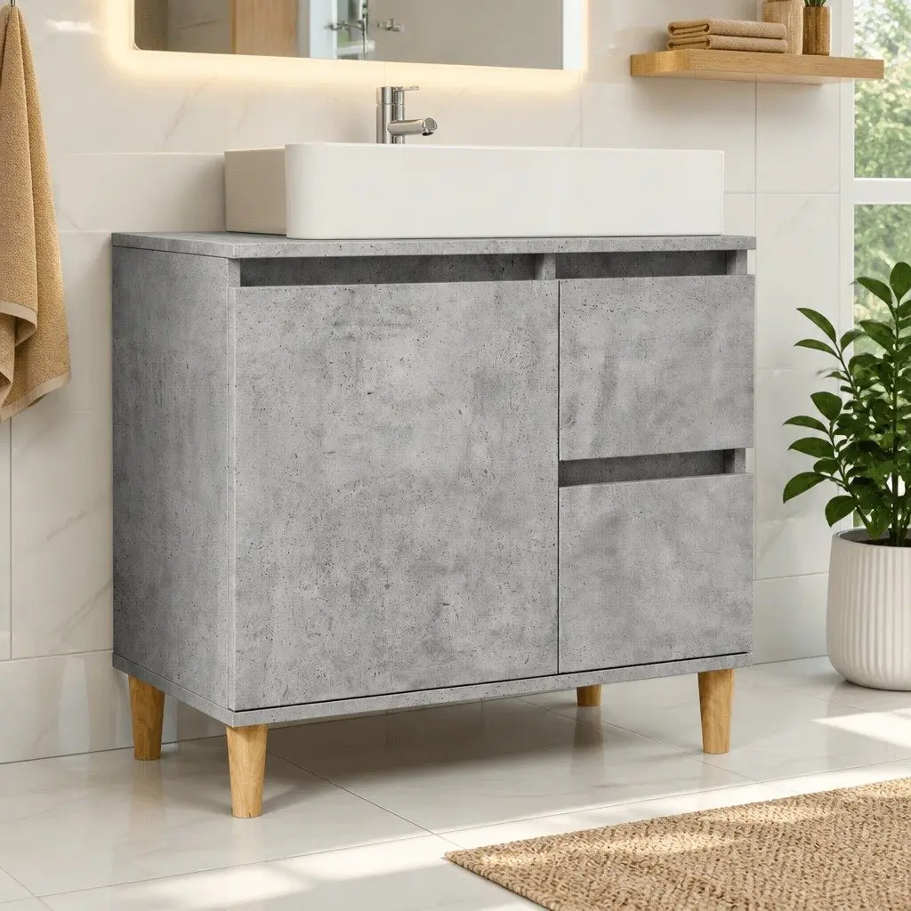 Bathroom Vanity Unit Sink Cabinet Grey Storage Drawers Compartment Engineered