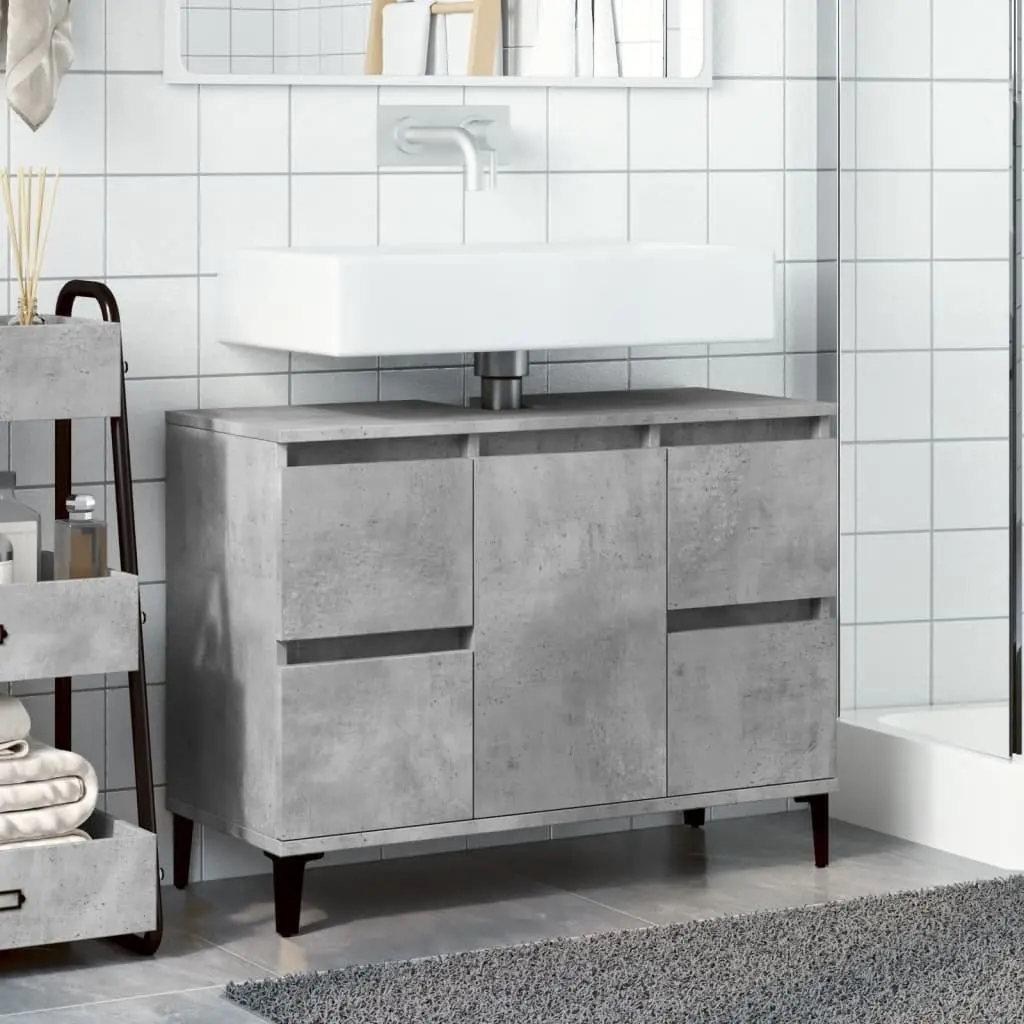 Grey Bathroom Sink Cabinet, 80x33x60cm, 4 Drawers