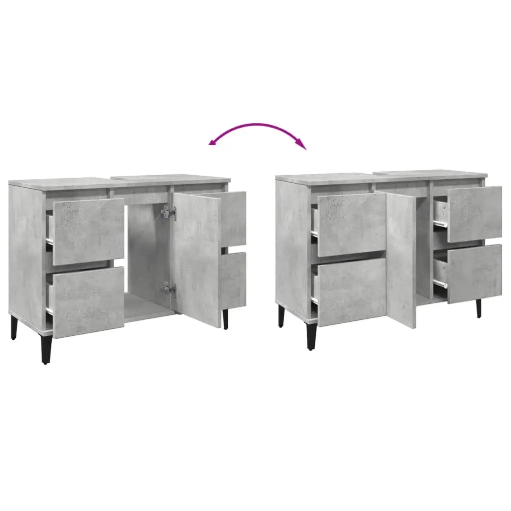 Grey Bathroom Sink Cabinet, 80x33x60cm, 4 Drawers