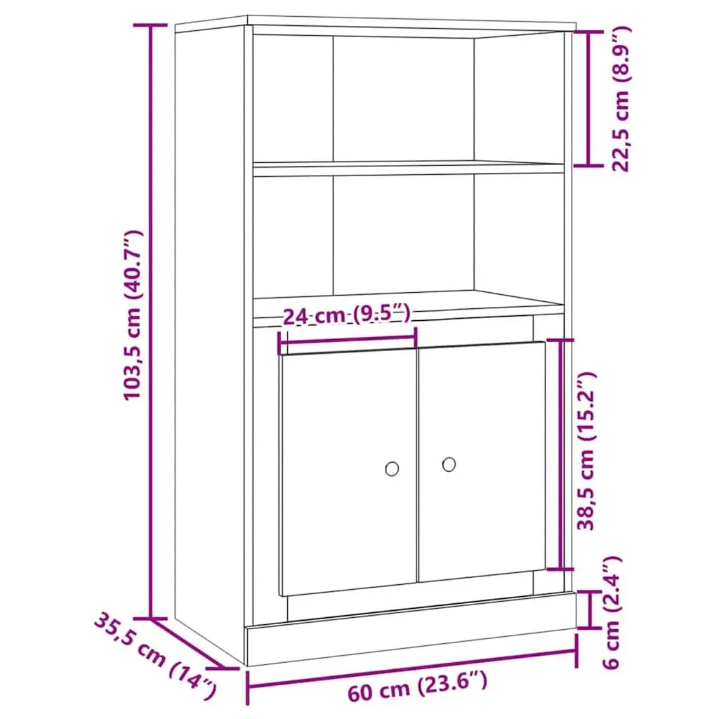 Highboard Storage Cabinet for Interior Use Brown Engineered Wood 60 x 35.5 x 103.5 cm