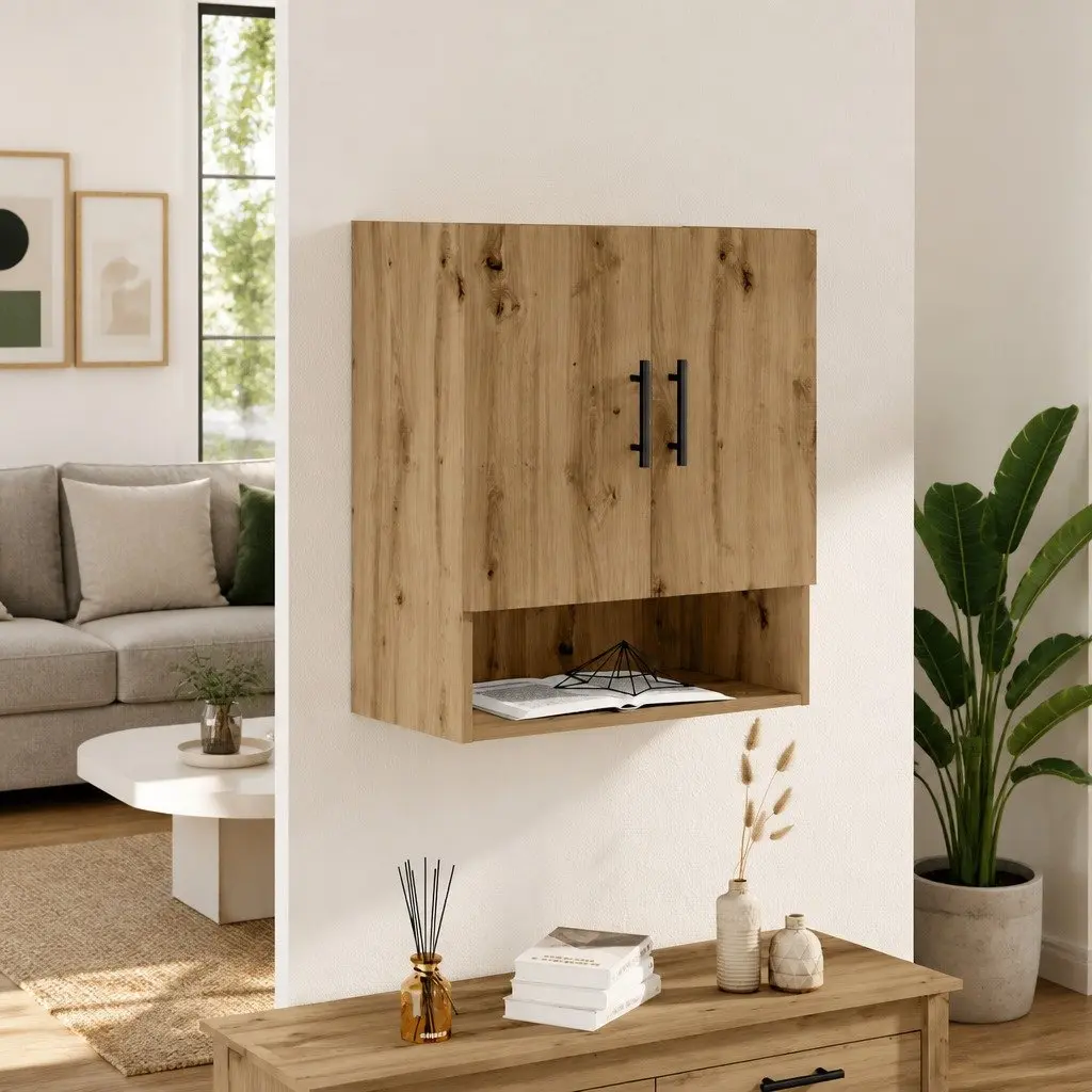 Floating Cabinet Wall Mounted Engineered Wood Brown 60x31x70 cm Space Saving Storage