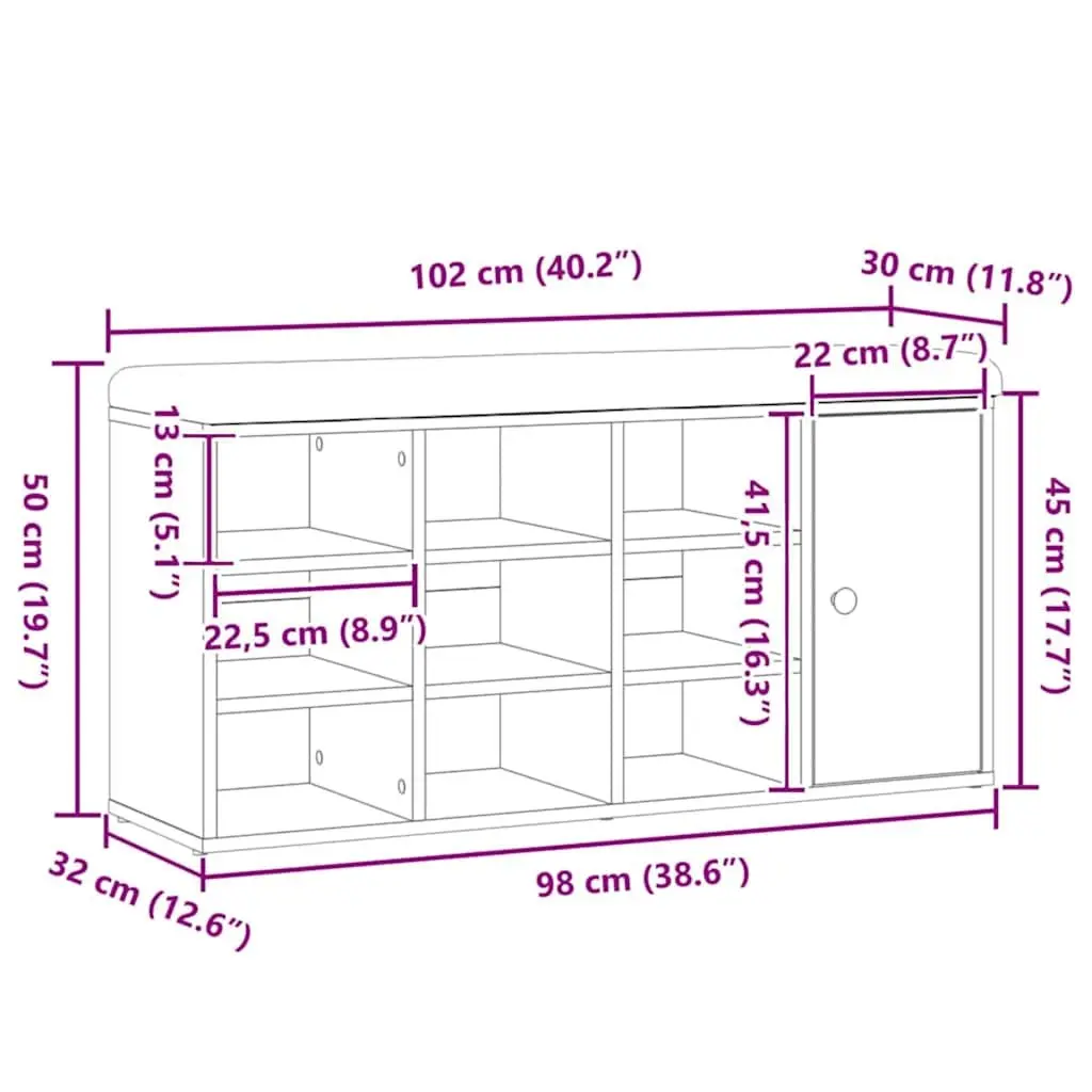 Storage Bench Hallway Entryway Shoe Organizer Padded Seat Engineered Wood Brown