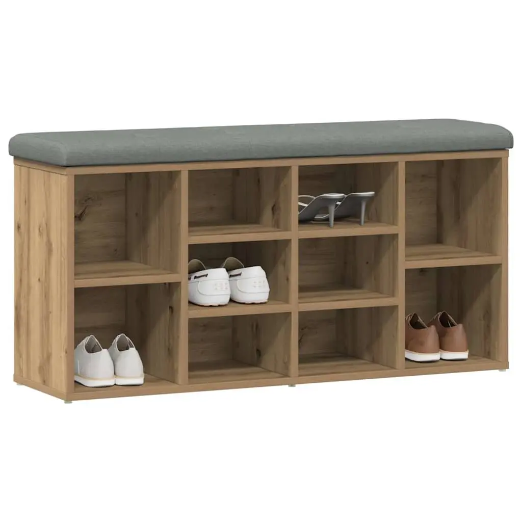 Shoe Bench Entryway Hallway Brown Padded Seat 102 x 32 x 50 cm