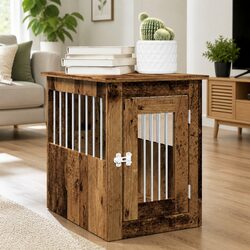 Dog Crate Furniture End Table Brown Engineered Wood Steel Wire Cage Kennel