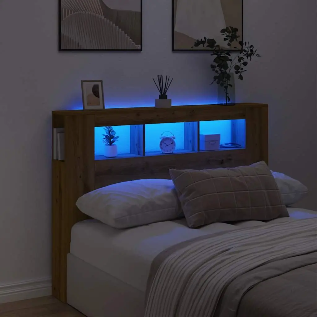 Brown Engineered Wood LED Headboard