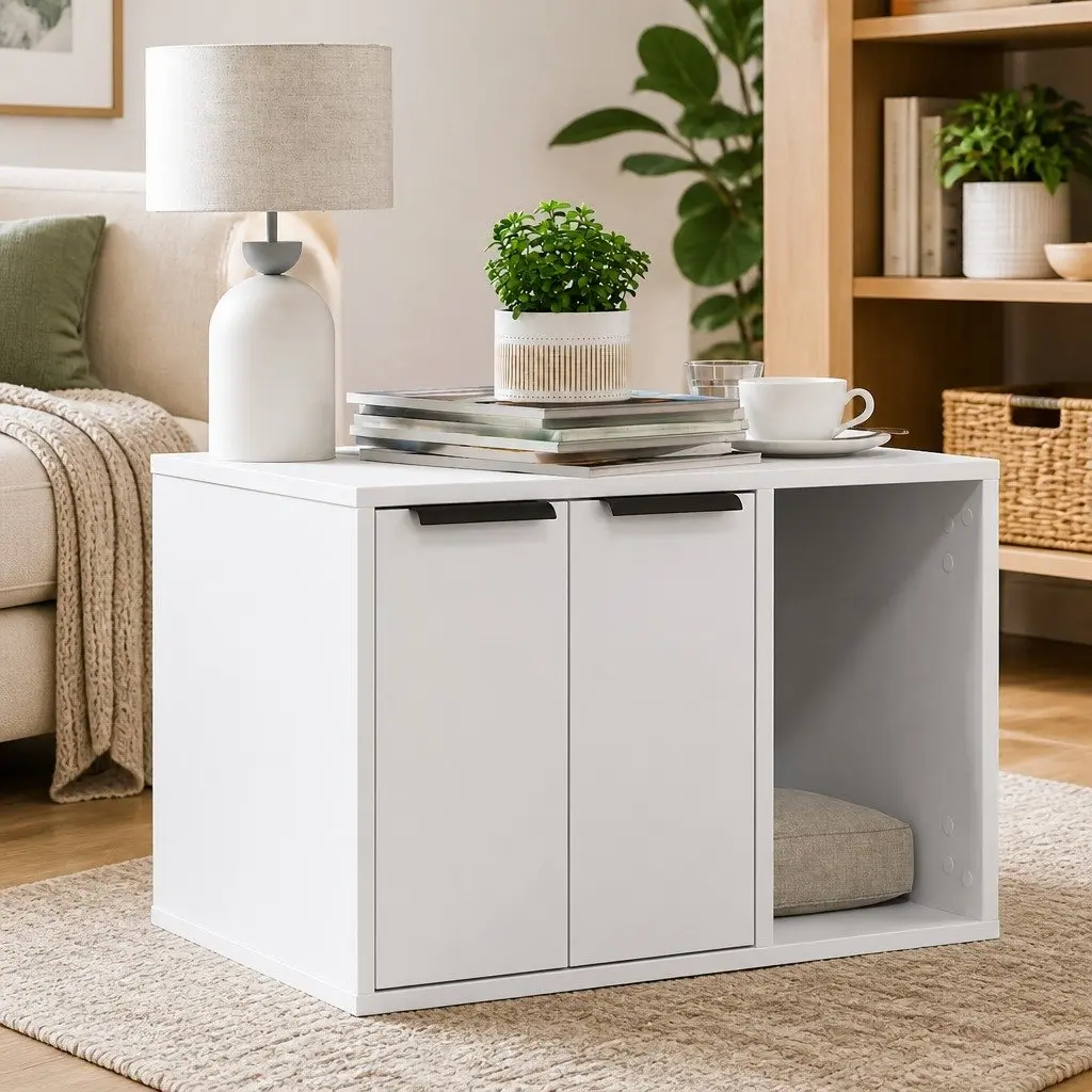 Cat Litter Box Enclosure Cabinet for Cats White Engineered Wood 60 x 40 x 40 cm