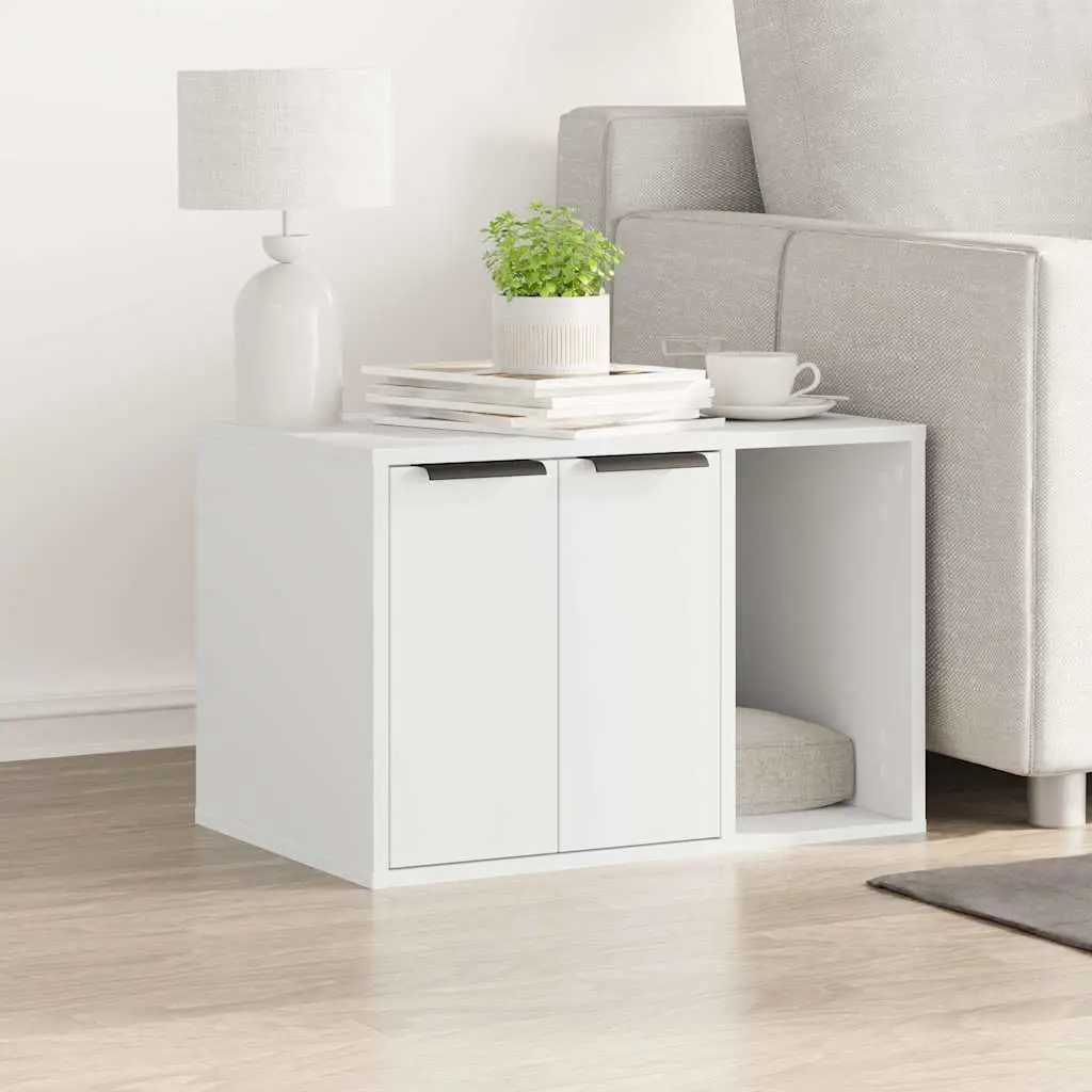 Cat Litter Box Enclosure Cabinet for Cats White Engineered Wood 60 x 40 x 40 cm