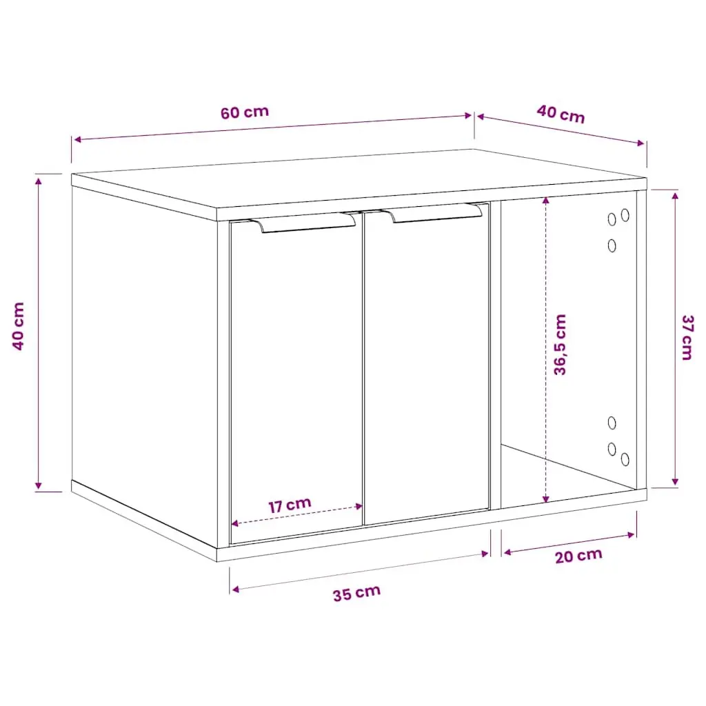 Cat Litter Box Enclosure Cabinet for Cats White Engineered Wood 60 x 40 x 40 cm