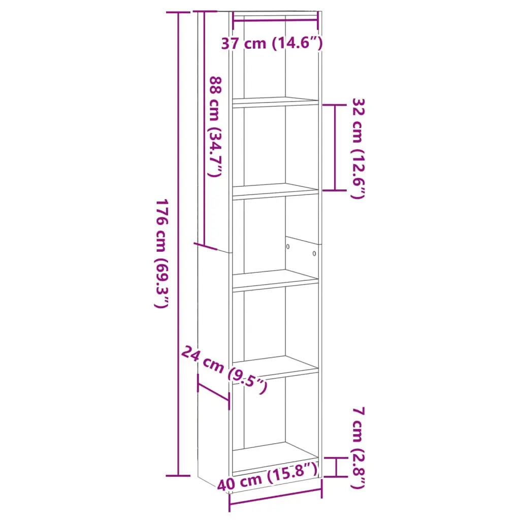 White Bookcase 40x24x176 cm