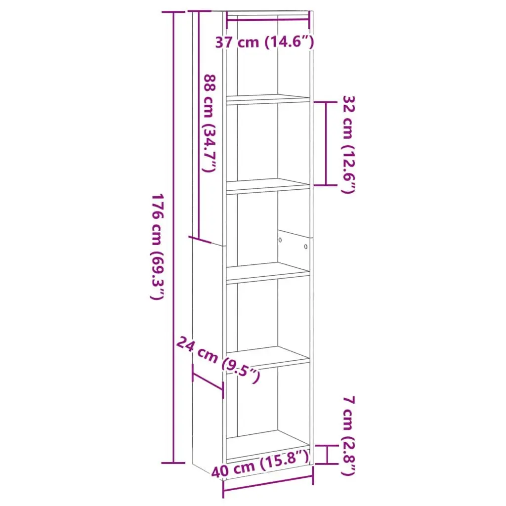 Bookcase Brown Engineered Wood Open Shelving Storage Unit Home Office Furniture