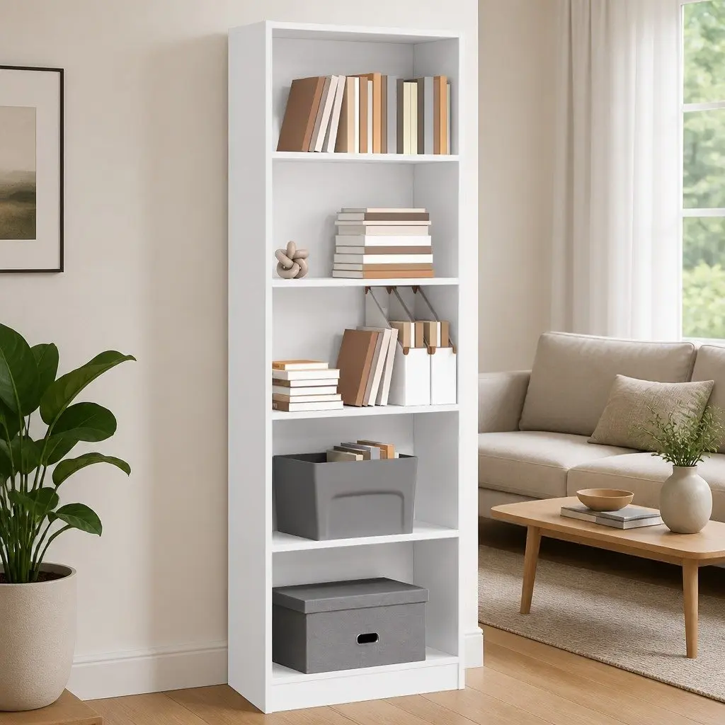 Bookcase White Open Shelving Storage Cabinet Home Office 60x24x176 cm