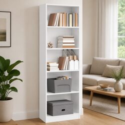 White Bookcase Open Shelving 60 cm W x 24 cm D x 176 cm H