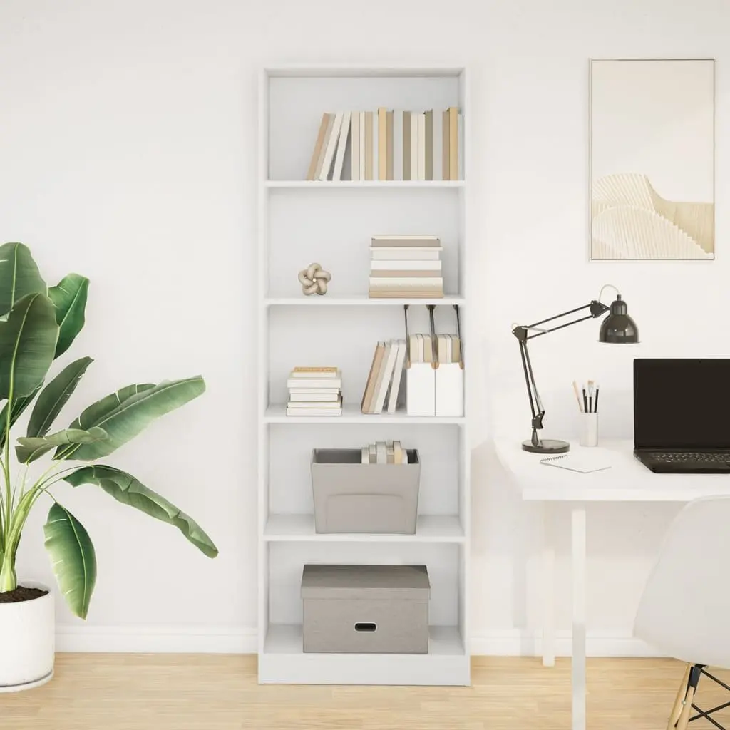 Bookcase White Open Shelving Storage Cabinet Home Office 60x24x176 cm