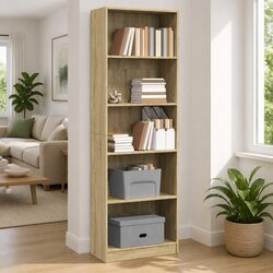 Sonoma Oak Bookcase: Dimensions 60x24x176 cm, Engineered Wood