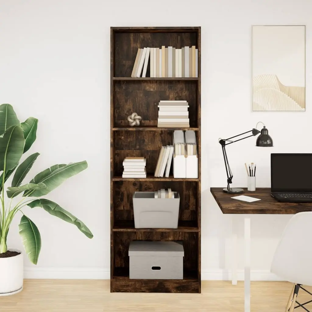 Engineered Wood Bookcase 60x24x176 cm in Smoked Oak