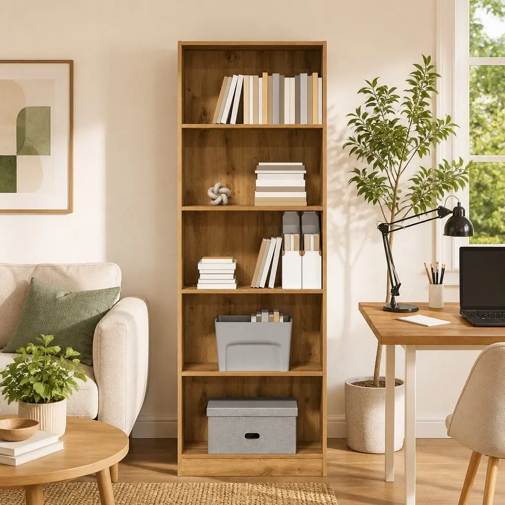 Bookcase Brown Engineered Wood Storage Shelving Unit Home Office 60W x 24D x 176H cm