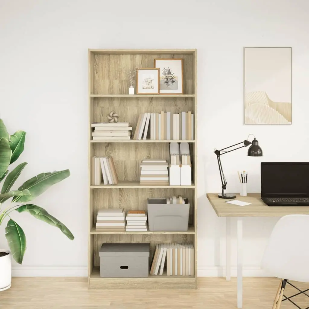 Bookcase Sonoma Oak 80x24x176cm Open Shelving Storage Cabinet Engineered Wood