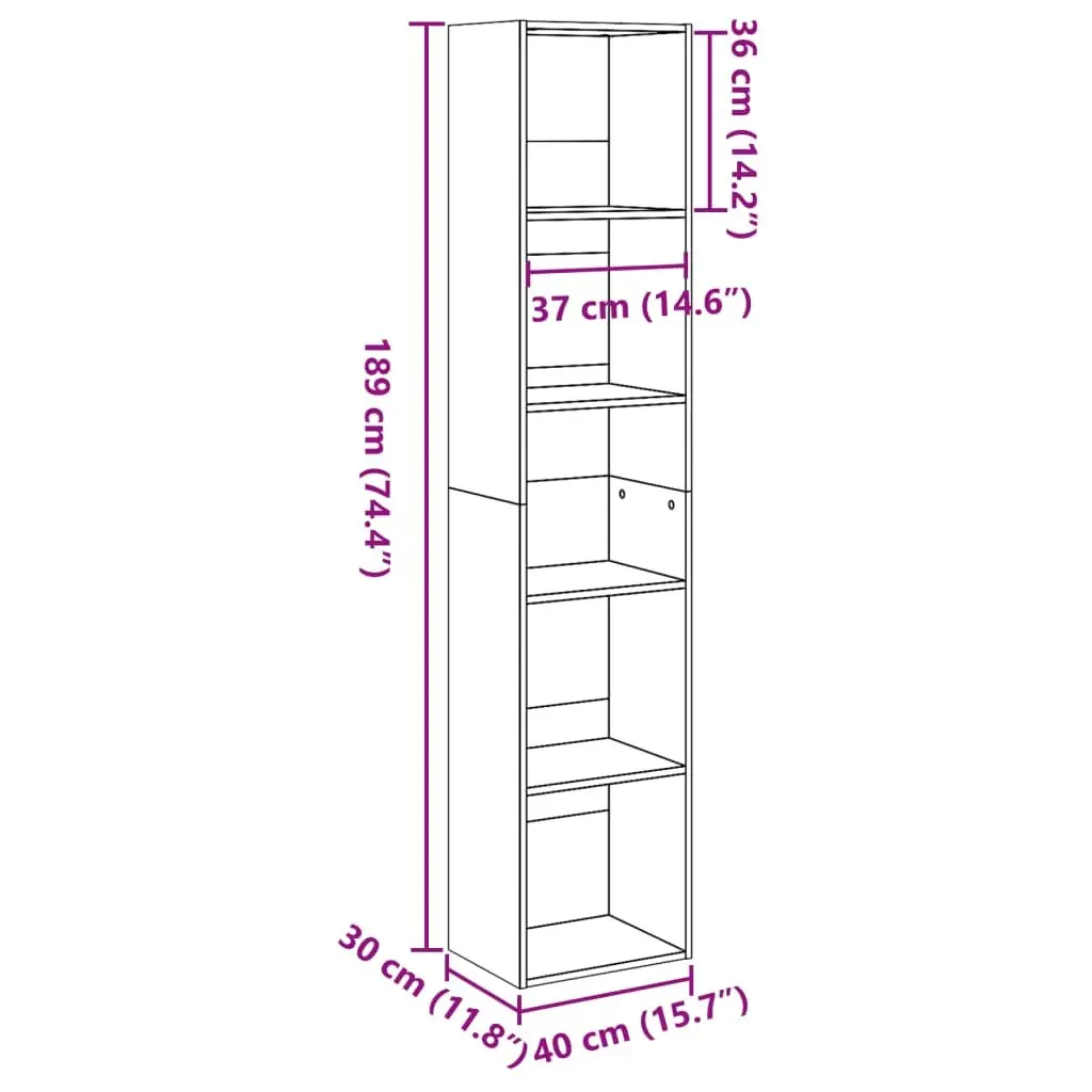 Bookcase White 40x30x189 cm Open Shelves Storage Cabinet Living Room Bedroom