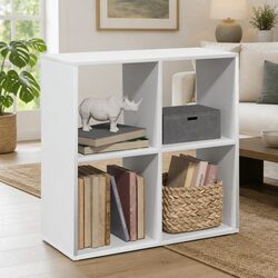 Room Divider Bookcase - 4 Compartments, White, 69.5x29x69.5 cm
