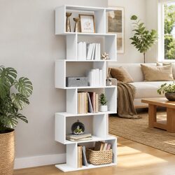 Room Divider Bookcase: 70x24x193 cm, Engineered Wood, White