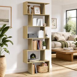 Room Divider Bookcase Specifications: 6-Tier Brown Unit