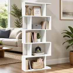 5-Tier White Engineered Wood Bookcase Room Divider Specs