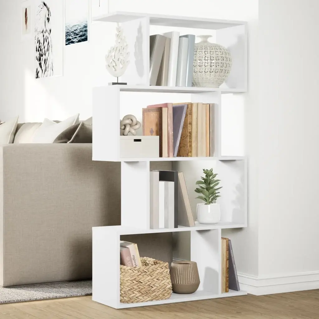 Room Divider Bookcase 4-Tier White Engineered Wood Shelving Unit Storage Display