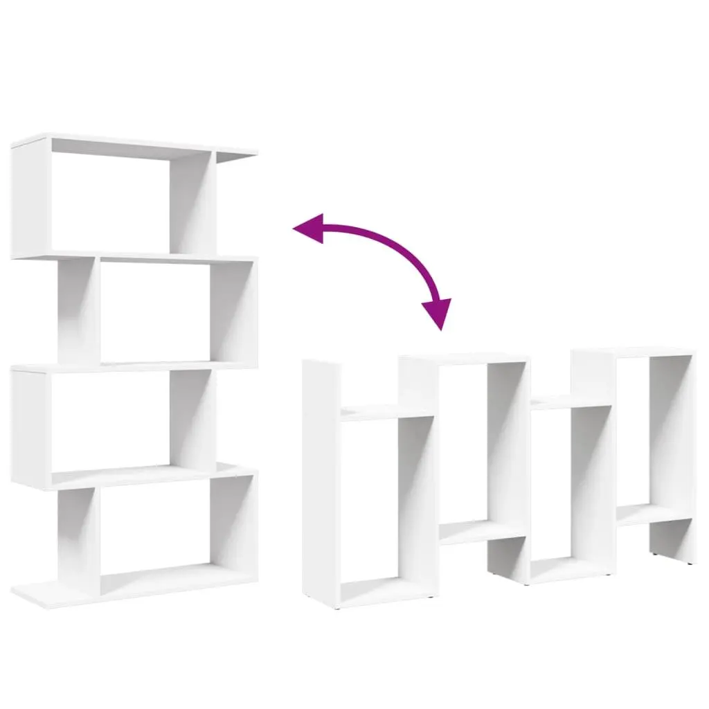 Room Divider Bookcase 4-Tier White Engineered Wood Shelving Unit Storage Display