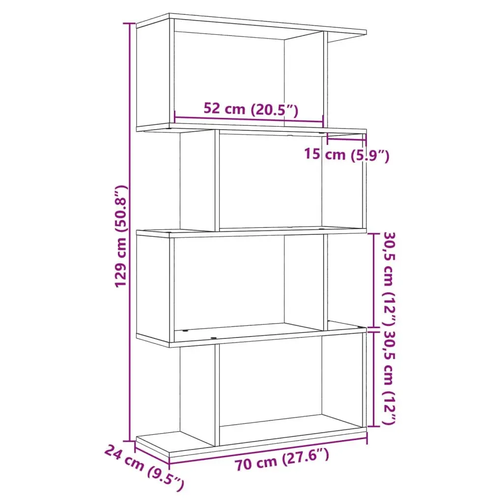 Room Divider Bookcase 4-Tier White Engineered Wood Shelving Unit Storage Display