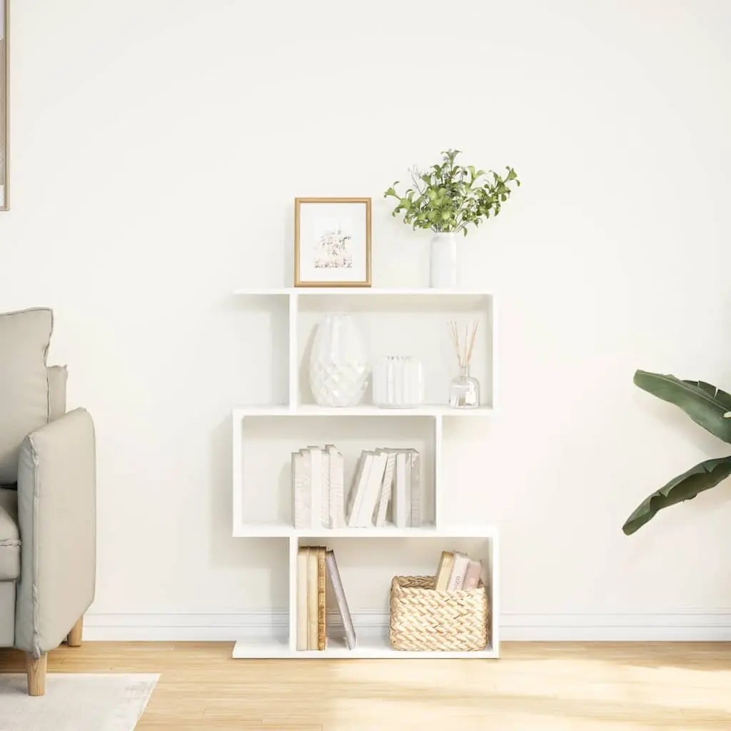 Room Divider Bookcase 3-Tier White Engineered Wood Storage Shelving Unit